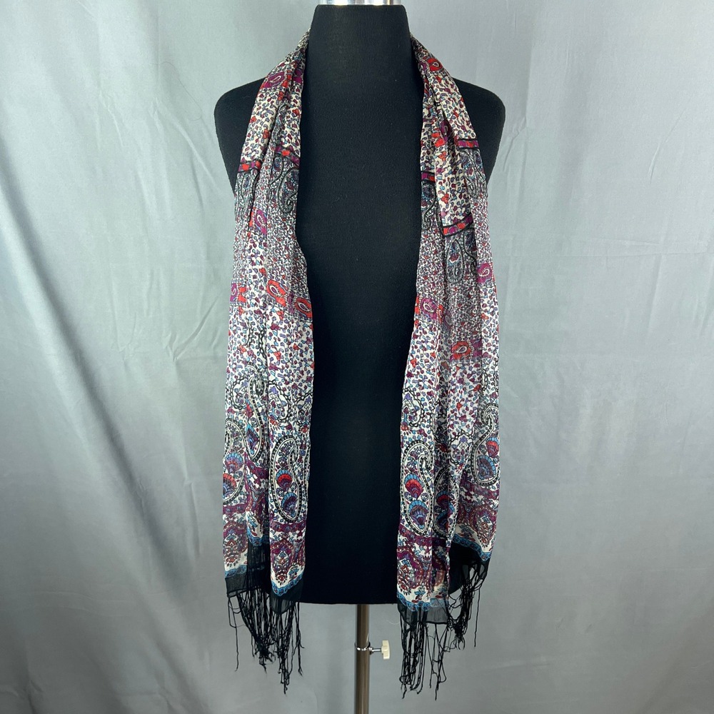 One Star Infinity Scarf Womens OS Multicolor Paisley Print Lightweight Fringe
